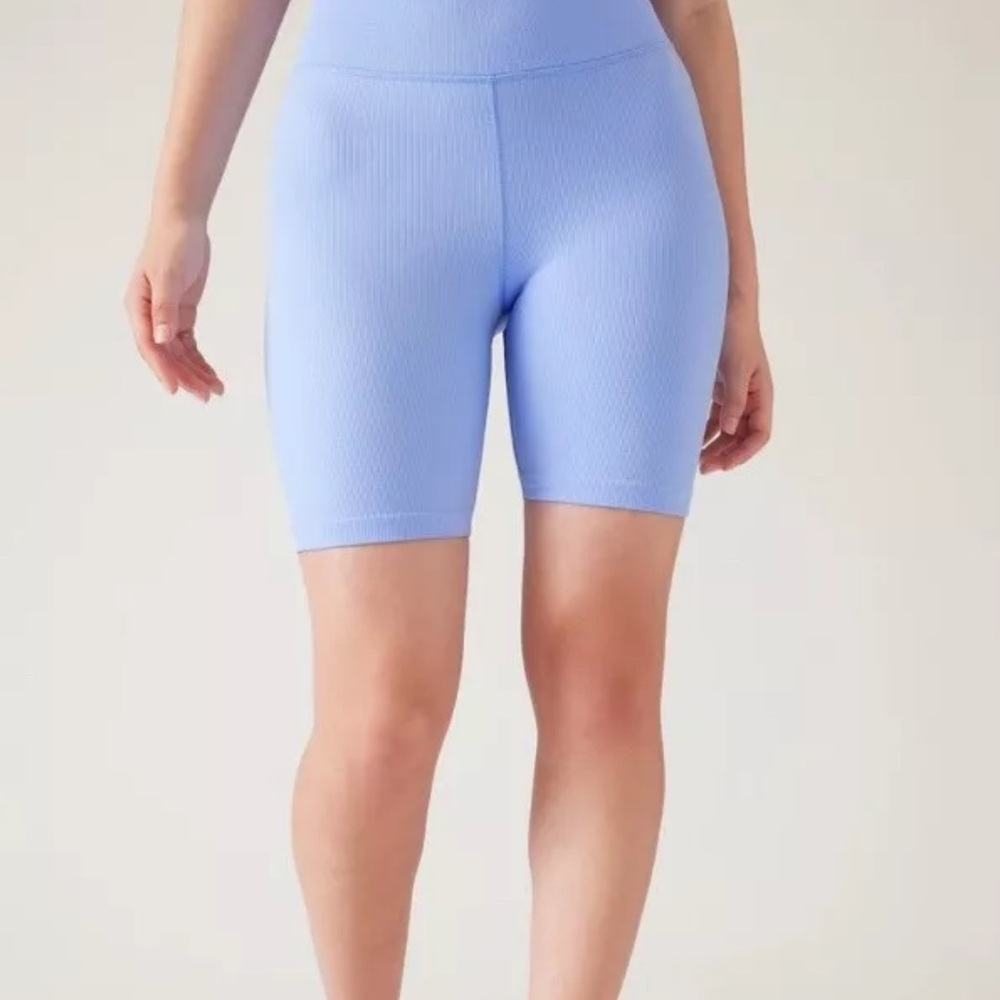 Athleta Blue Athletic Shorts with Snug Fit and Wide Waistband